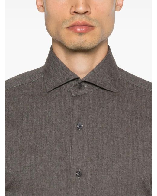 Barba Napoli Gray Herringbone-Pattern Shirt for men