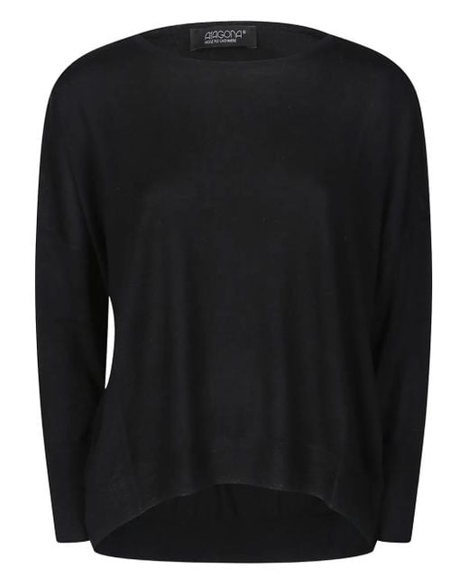 Aragona Black Boat-Neck Wool Jumper