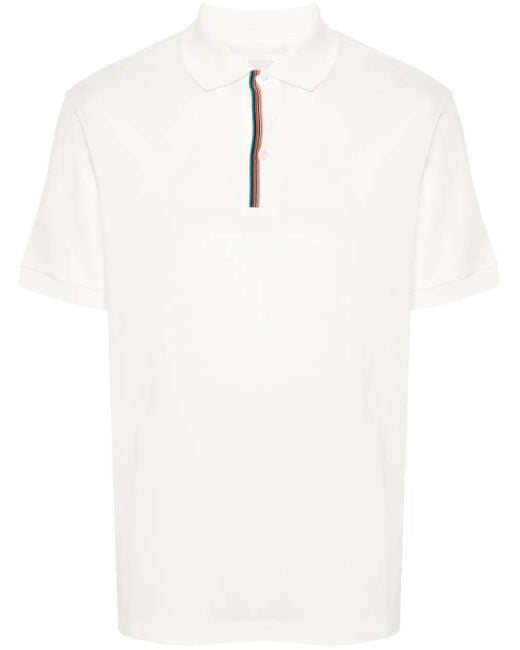 Paul Smith White Signature Stripe-Trim Polo Shirt for men