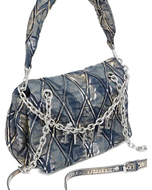 DIESEL Blue Charm D Quilted Metallic-Foil Shoulder Bag