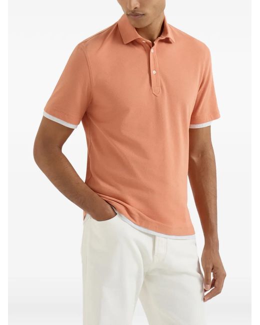 Brunello Cucinelli Orange Button-Fastening Short-Sleeve Polo Shirt for men