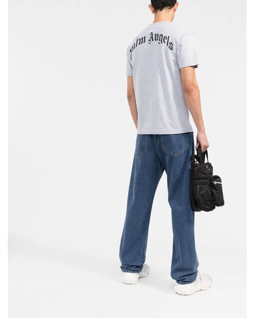 Palm Angels Gray Logo-print Cotton-jersey T-shirt for men