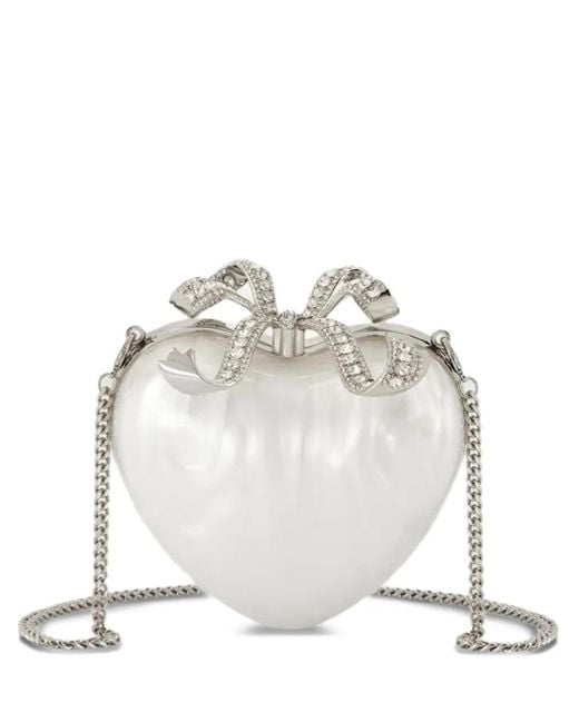Self-Portrait White Kristallverzierte Clutch in Herzform