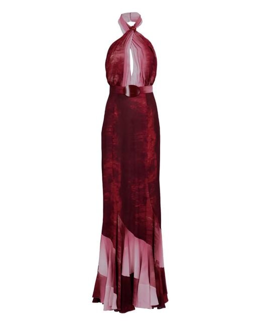 Silvia Tcherassi Red Raisa Halterneck Belted Maxi Dress