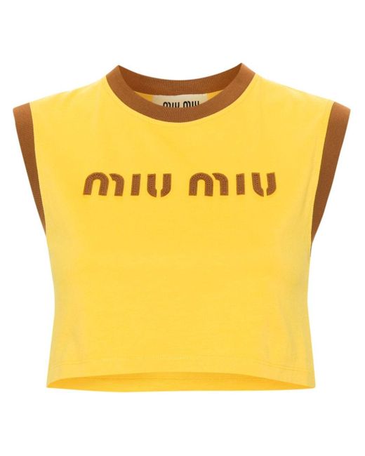 Miu Miu Yellow Logo-patch Cotton Crop Top