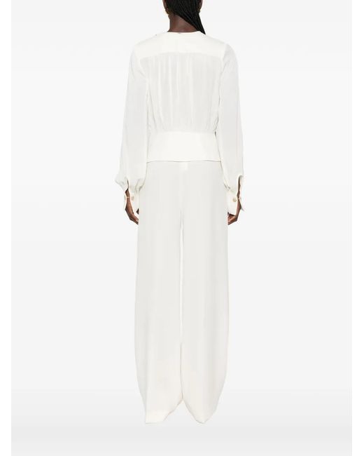 Twinset White Pleated Peplum-Waist Shirt