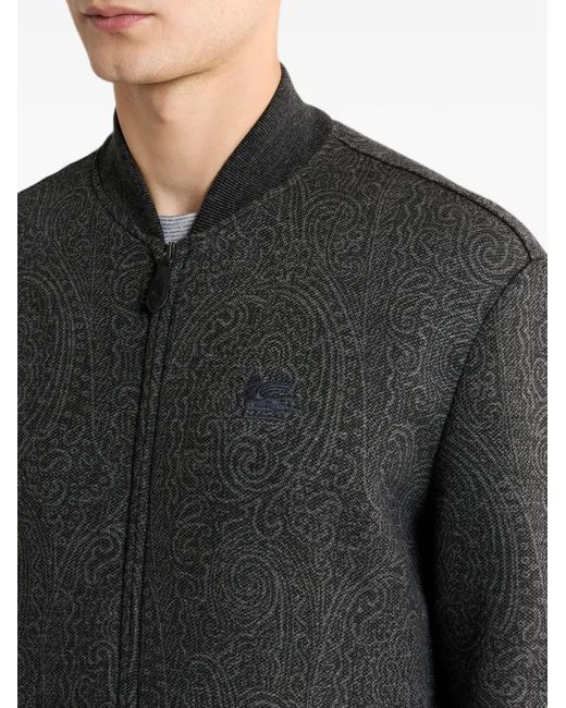 Etro Black Jacquard Bomber Jacket With Arnica Motif for men