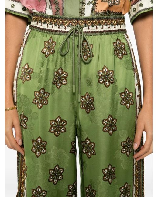ALÉMAIS Green Contina Floral-Print Trousers