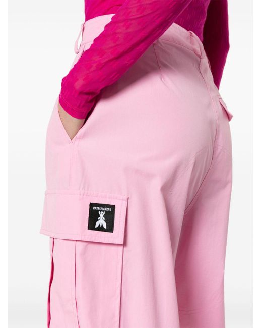 Patrizia Pepe Pink Embroidered-logo Mid-waist Cargo Pants