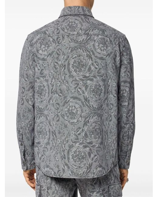 Versace Gray Floral-print Cotton Shirt for men