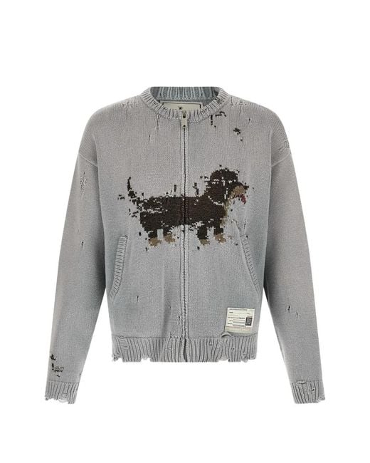 Maison Mihara Yasuhiro Gray Dog-Jacquard Cardigan for men