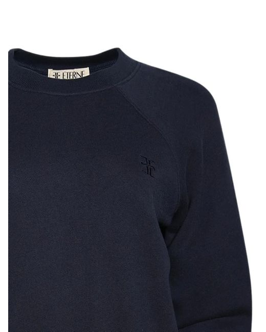 ÉTERNE Blue Shrunken Raglan-Sleeve Embroidered Sweatshirt