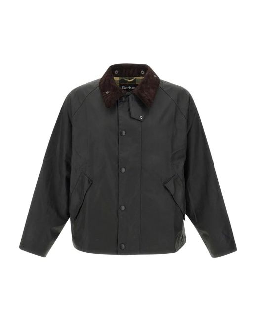 Barbour Black Transport Waxed Corduroy-Collar Jacket for men