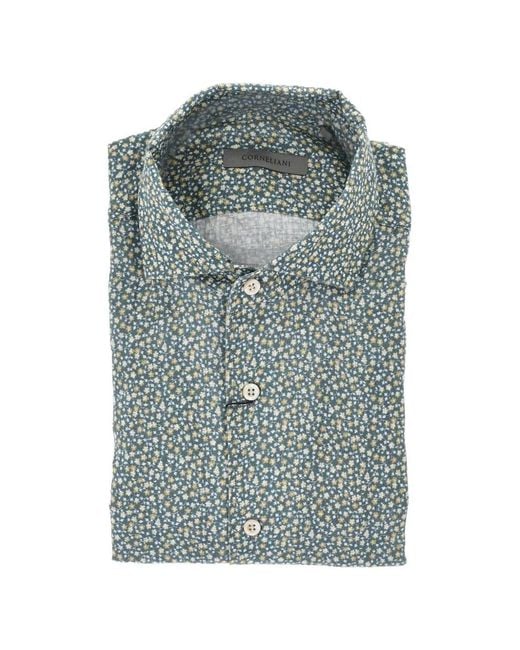 Corneliani Gray Floral-Print Linen Shirt for men