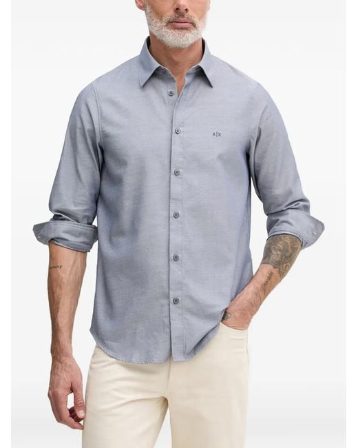 ARMANI EXCHANGE Blue Logo-Embroidered Long-Sleeve Shirt for men