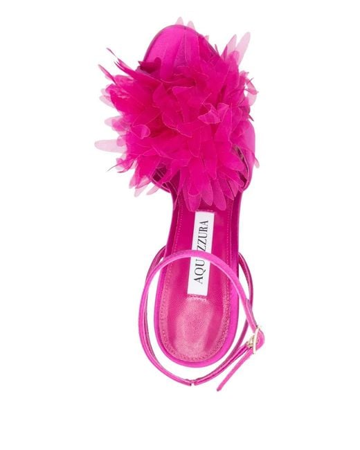 Aquazzura Pink Poème Feather-Detail Sandals