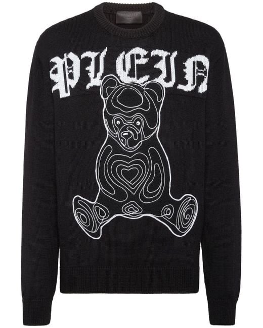 Philipp Plein Black Teddy Bear-print Wool Jumper for men