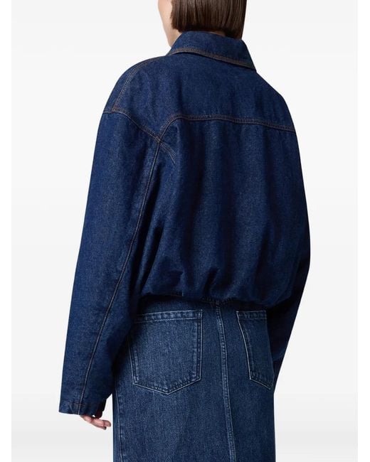 MSGM Blue Logo-Embroidered Denim Jacket
