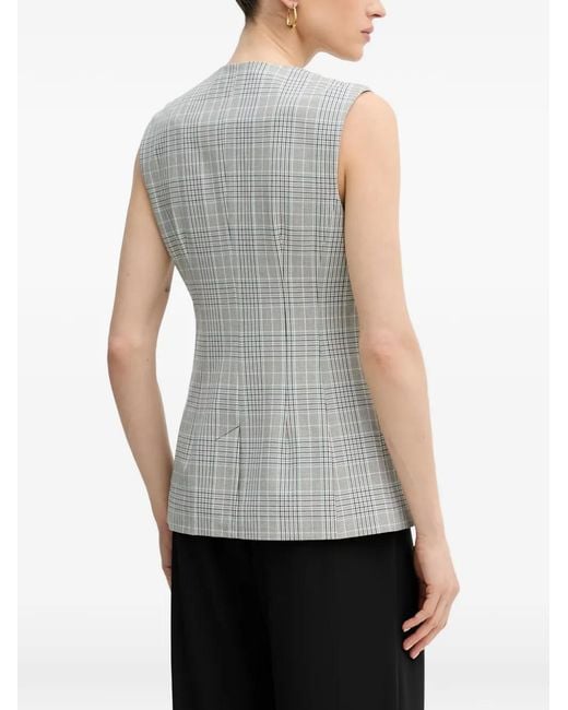 Guess Gray Carla Check-Pattern Button-Up Top