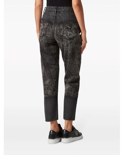 Philipp Plein Gray Distressed-Effect Cropped Jeans