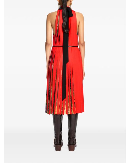 Dries Van Noten Red Printed Pleated Dress