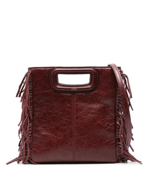 Maje Red M Fringed Leather Tote Bag