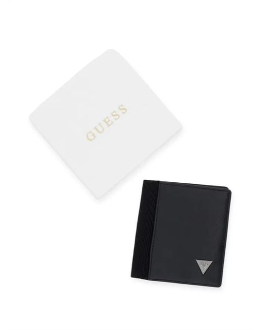 Guess Black Logo-Plaque Bifold Wallet for men