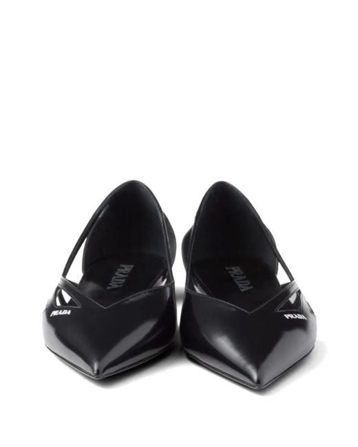 Prada Black Leather Cut-Out Ballerinas