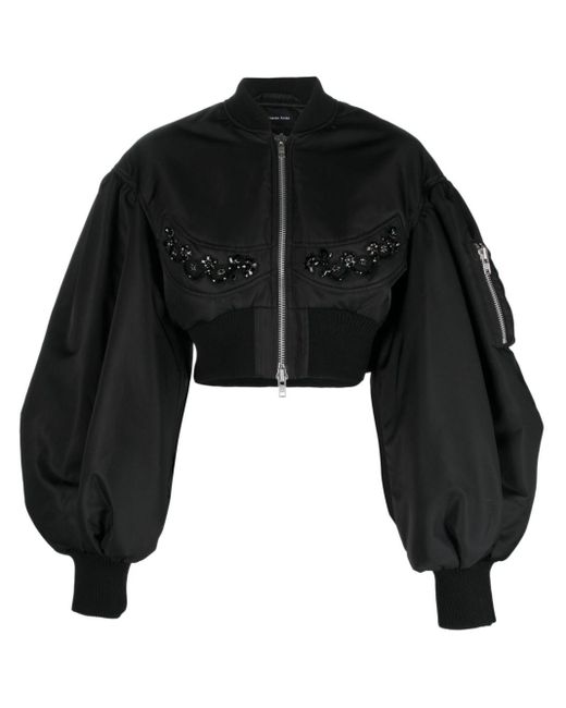 Simone Rocha Crystal-embellished Cropped Bomber Jacket in het Black
