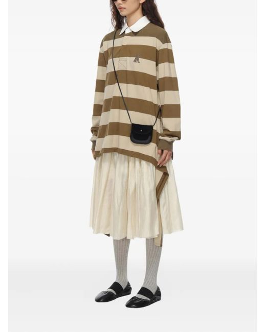 OPEN YY Natural Stripe-Trimmed Asymmetrical-Hem Shirt