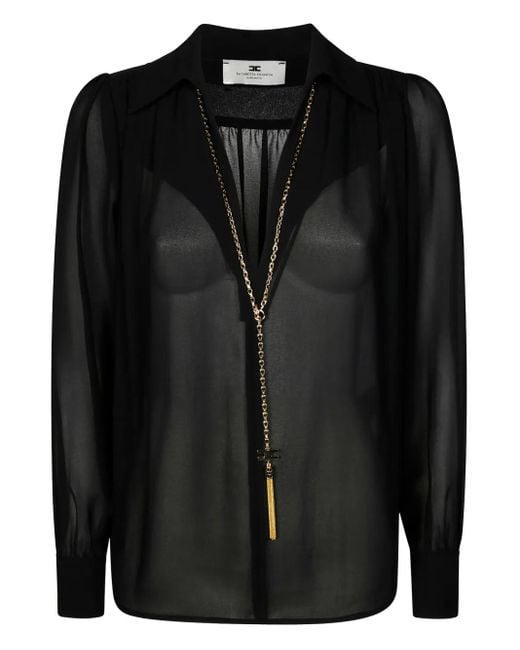 Elisabetta Franchi Black Georgette Buttoned Collared Shirt