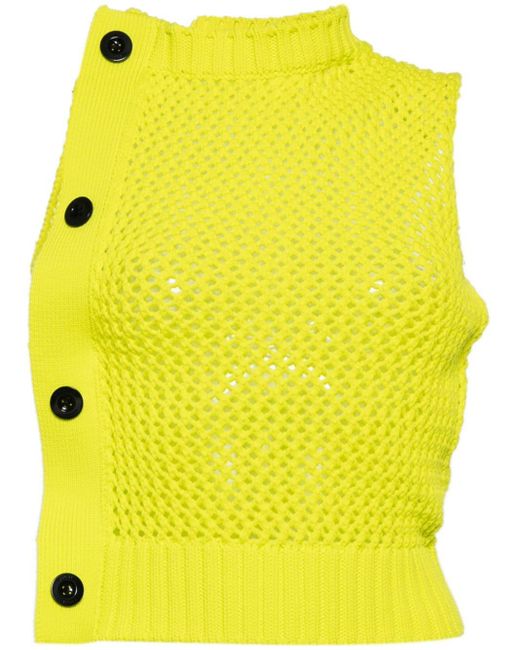 Sacai Yellow Off-centre-fastening Knitted Top