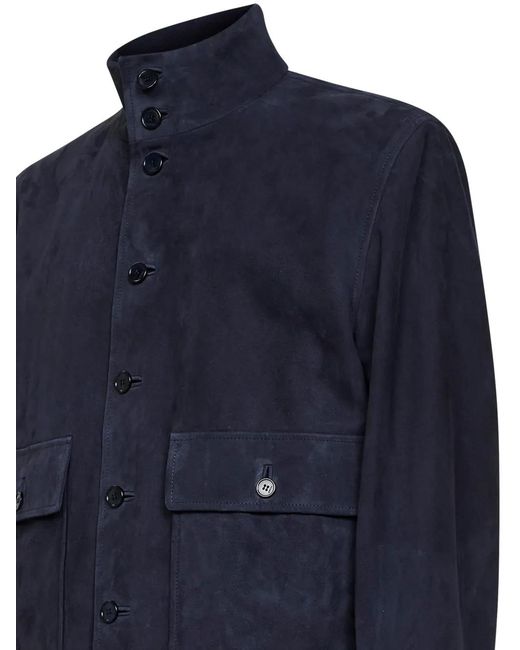 Gucci Blue Suede Blouson With Web Detail for men