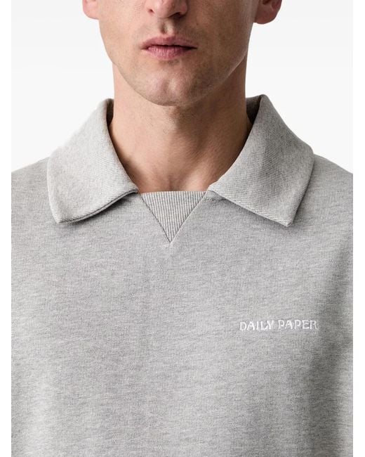 Daily Paper Gray Shirt-Collar Chest-Artwork Oversized Sweater for men