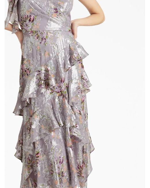 Cinq À Sept Gray Trevor Floral-Print Ruffled Dress