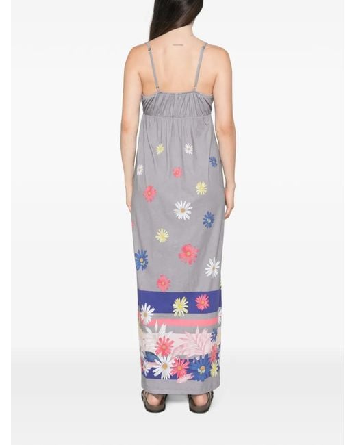 Sun 68 White Floral-Print Spaghetti-Strap Maxi Dress