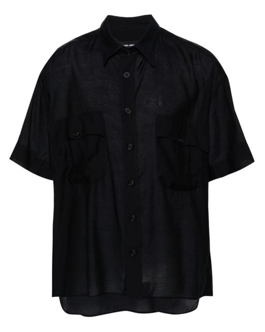 Giorgio Armani Black Poplin Lyocell-Blend Shirt for men