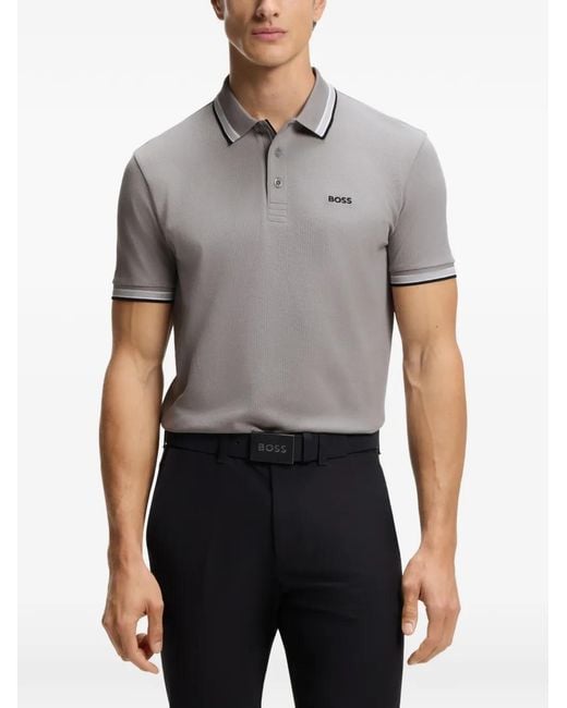Boss Gray Logo-Embroidery Polo Shirt for men