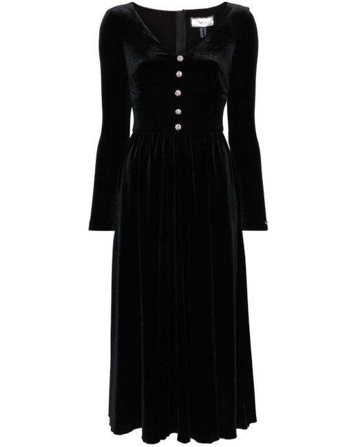 Nissa Black Crystal-buttons Velvet Dress