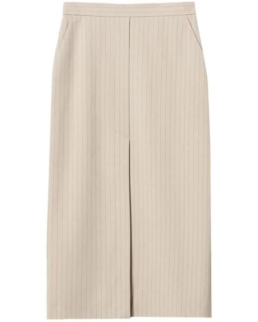 Twinset Natural Front-Slit Pinstripe Midi Skirt