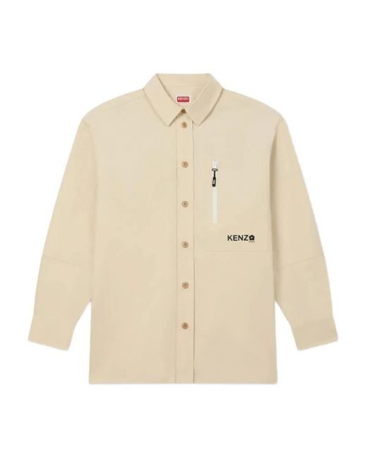Giacca-Camicia Con Zip di KENZO in Natural da Uomo