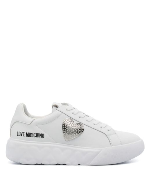 Love Moschino White Logo-print Leather Sneakers