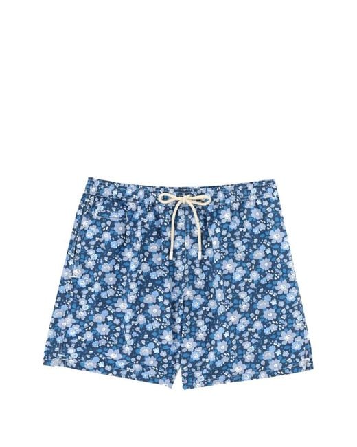 Mc2 Saint Barth Blue Floral-Print Drawstring Swim Shorts for men