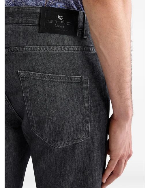 Etro Gray Pegaso-Appliqué Jeans for men