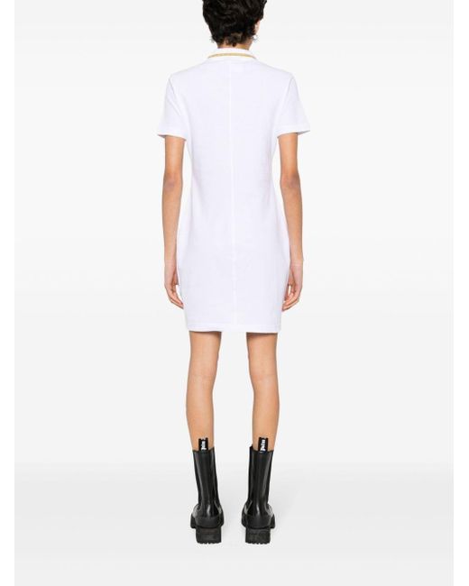 Versace White Short Sleeves Polo Neck Mini Dress
