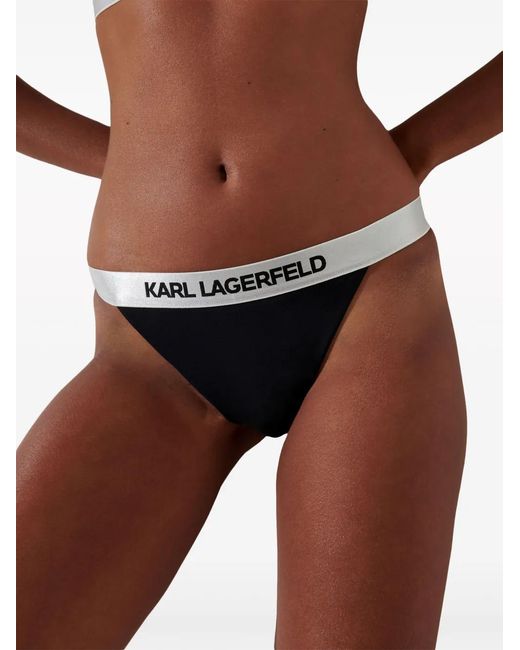 Karl Lagerfeld Black Logo-Waistband Bikini Bottoms