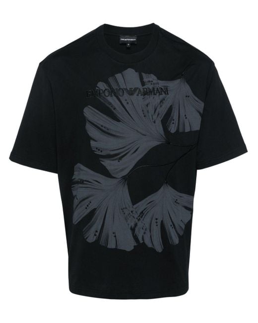T-shirt en coton à logo brodé Emporio Armani pour homme en coloris Black