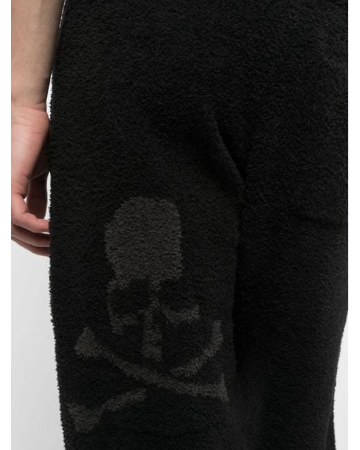 MASTERMIND WORLD Black Logo-Print Fleece-Texture Track Pants for men