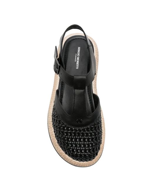 SERGIO MORETTI FIRENZE Black Woven-Panel Buckle-Fastening Sandals