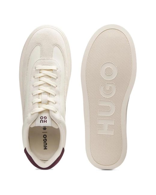 HUGO White Lace-Up Panelled Sneakers